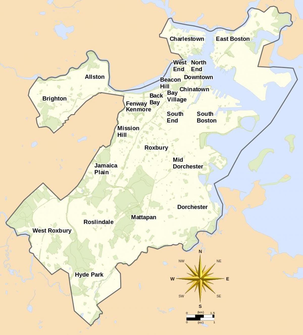 Karte von Boston und Umgebung