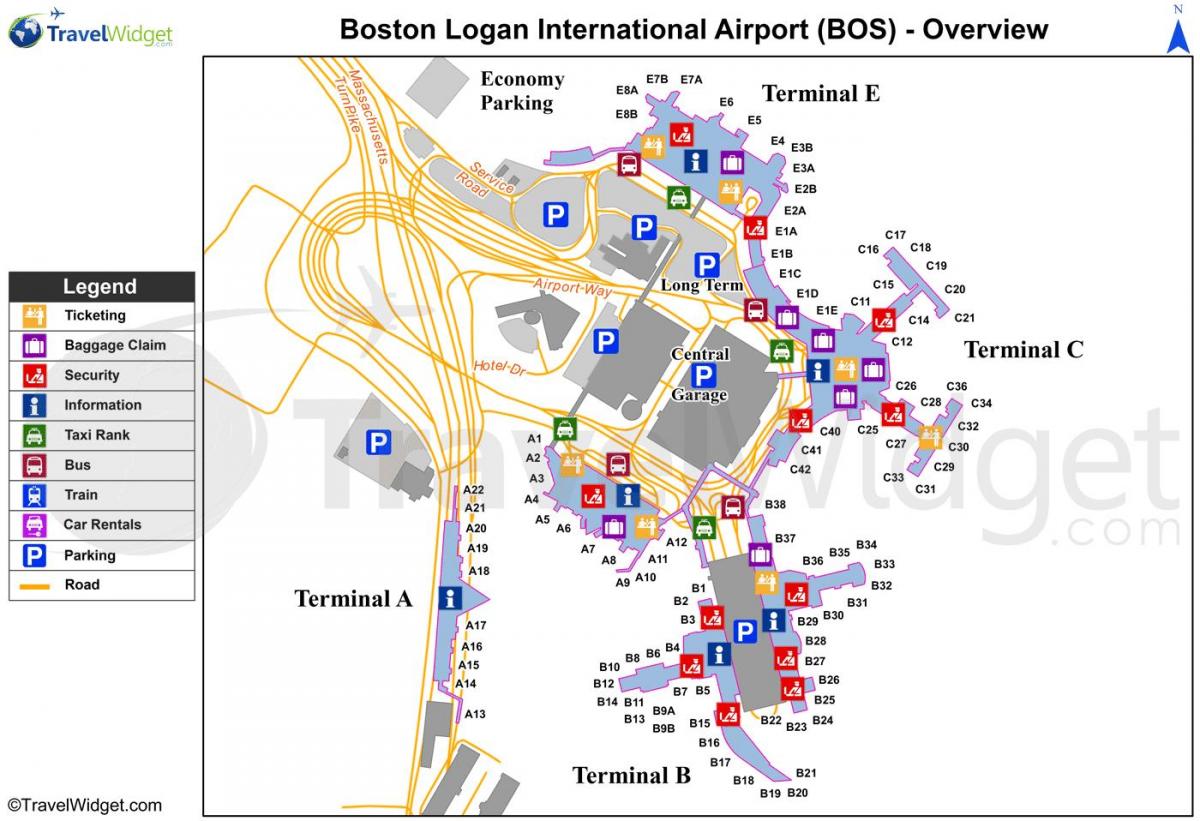 Karte von Boston airport
