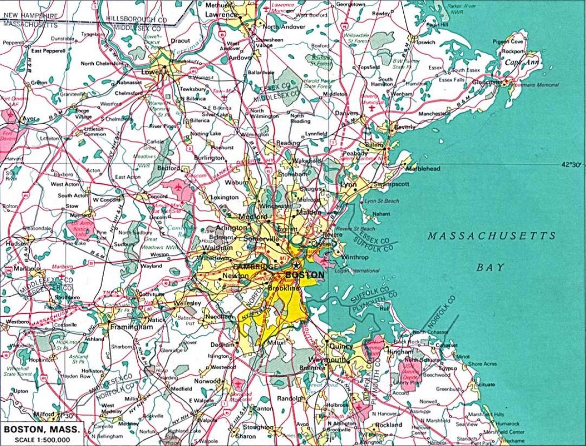 Karte von greater Boston area