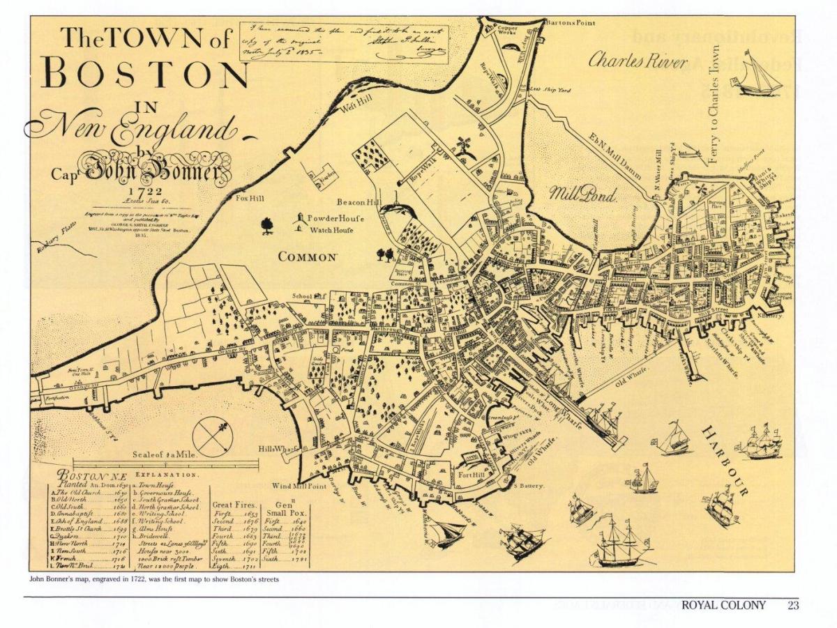 alte Karte von Boston